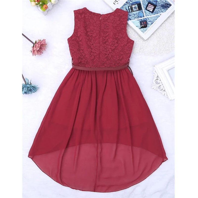 Floral sem Mangas Festa de Aniversário Vestido da Menina Vestido de Princesa com Cinto Crianças Meninas Chiffon Rendas Vestidos Chá Comprimento Flor 17 da menina flor vestido de princesa com cinto