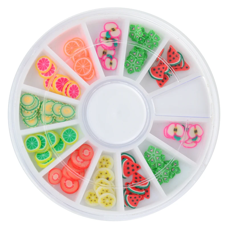 

12 Different Kind Of 3D Fruit and Flower Cane Polymer Clay Nail Art Decoration Cutted Rolls Stamp Decal tip cute printer DIY