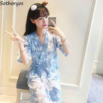 

Robes Women Japanese Style Lovely Print Kimono Cotton Casual Bath Robe Pajamas Trendy Short Sleeve Womens Sleepwear Students