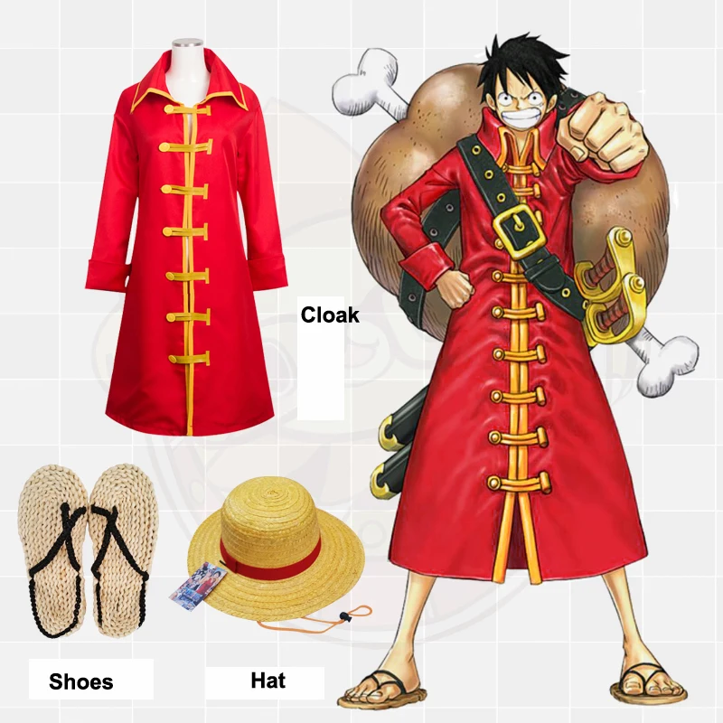 

Free Shipping Stock Monkey D.Luffy Cloak Cosplay Costume From One Piece Anime Hat Shoes to Choose