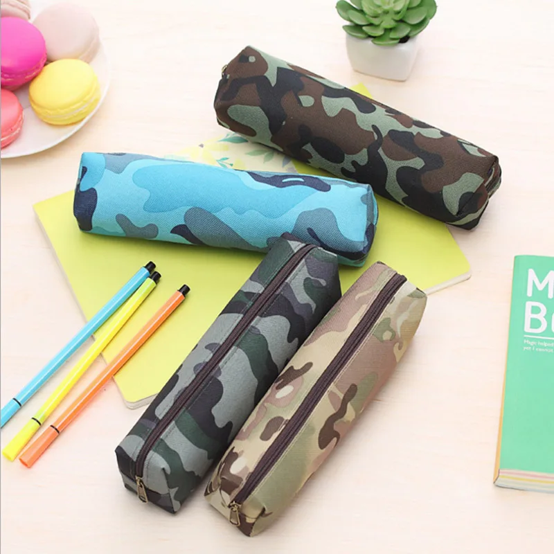 

4 Colors Pencil Bag Camouflage Pencil Case Canvas School Pencilcase Pen Pencil Box For Boys Girls Supplies Kawaii Stationery