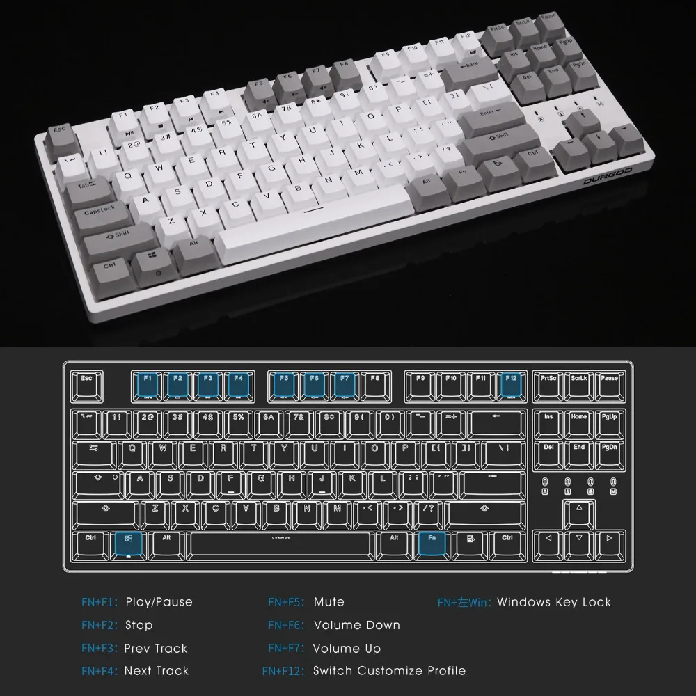  DURGOD 87-Key Mechanical Keyboard [Cherry MX Switches] NKRO Anti-ghosting Gaming Keyboard for Gamer