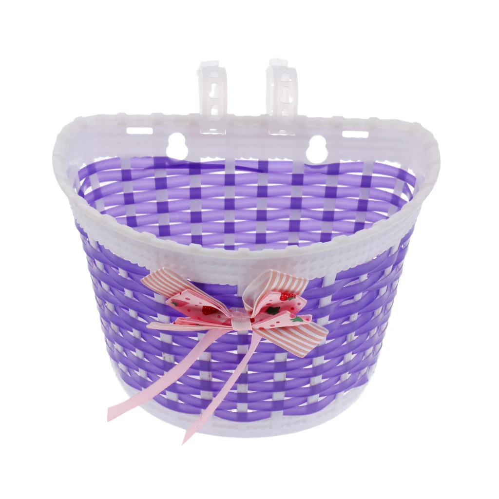 Top Girls Bicycle Front Basket Lovely Bowknot Shopping Stabilizers Bike Handlebar Case for Children Kids Cycling 5-Color 13