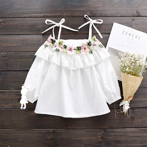 

2018 Spring Girl Embroidery Flower Long Sleeve Blouse Shirt