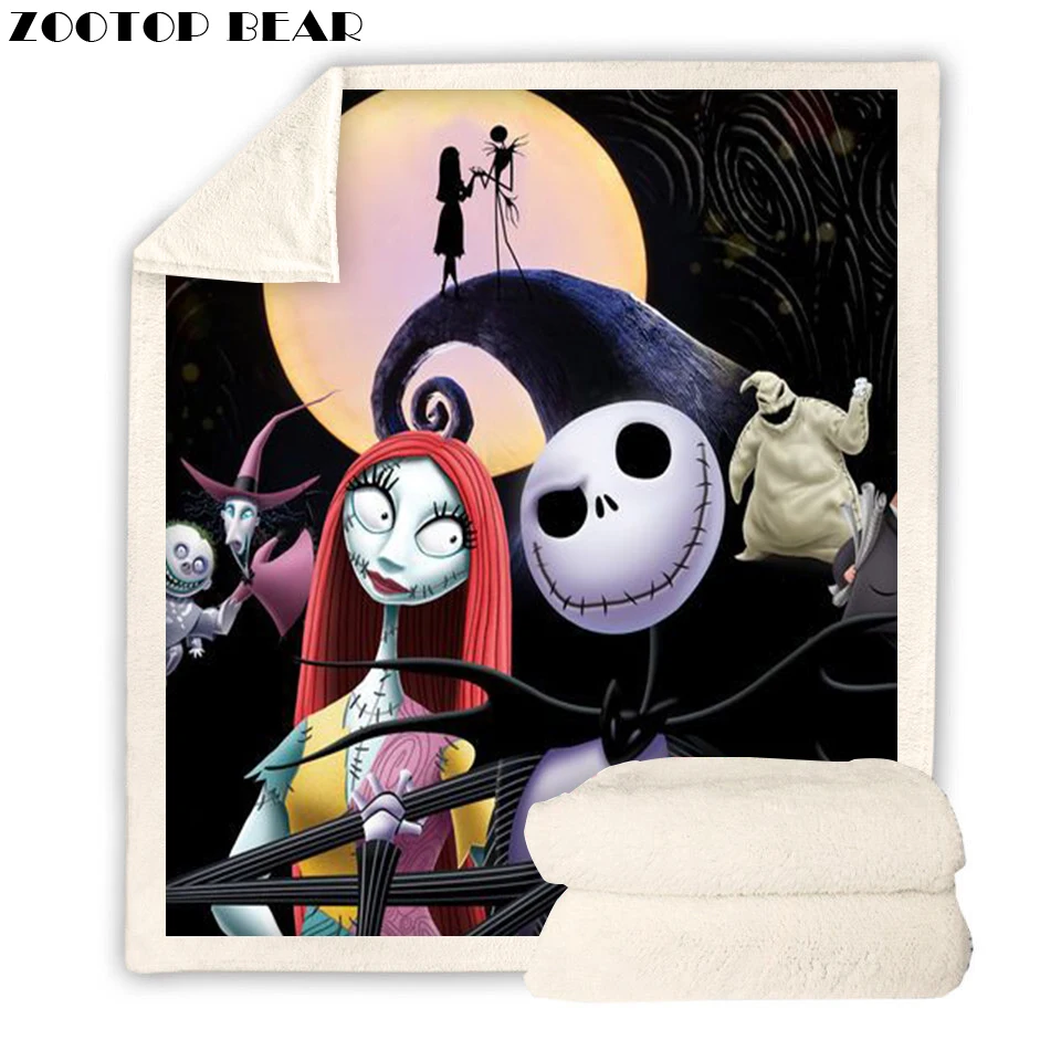 

Nightmare before Christmas Cast Boy Plush Blanket 3D Jack Skellington Print Sherpa Fleece Skull Adults Throw Blanket Microfiber