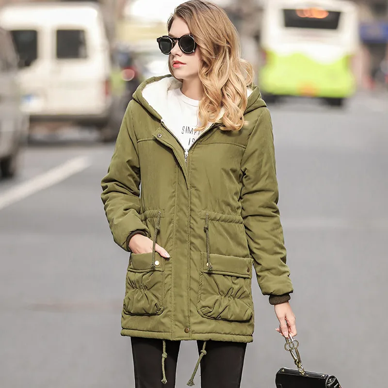 

Fashion Faux Fur Coat Girls Green Jacket Winter Female Slim Long Warm Overcoat Ladies Hooded Cotton Large Size Parka Femme Women