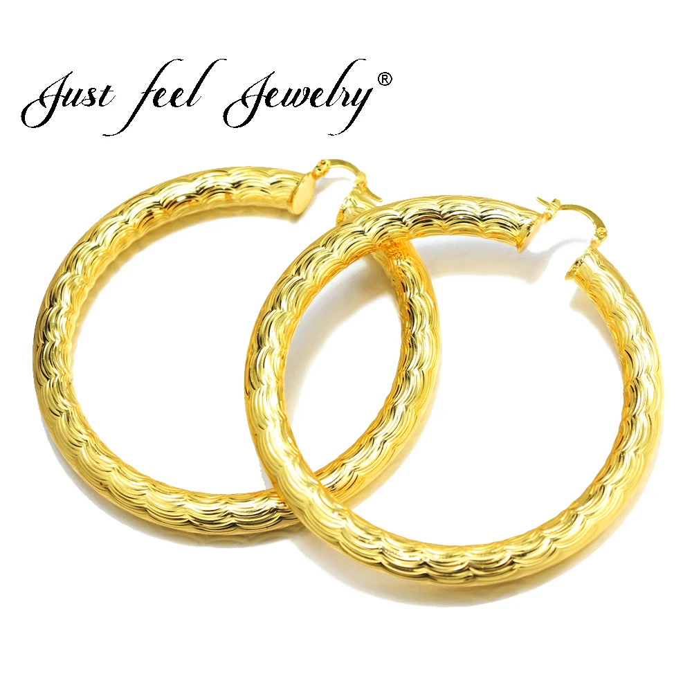 

JUST FEEL New 7CM African Big Dangle Drop Earrings for Women Gold Color & Brass Twisted Earring Arab/Ethiopian/Kenya/Ghana/India