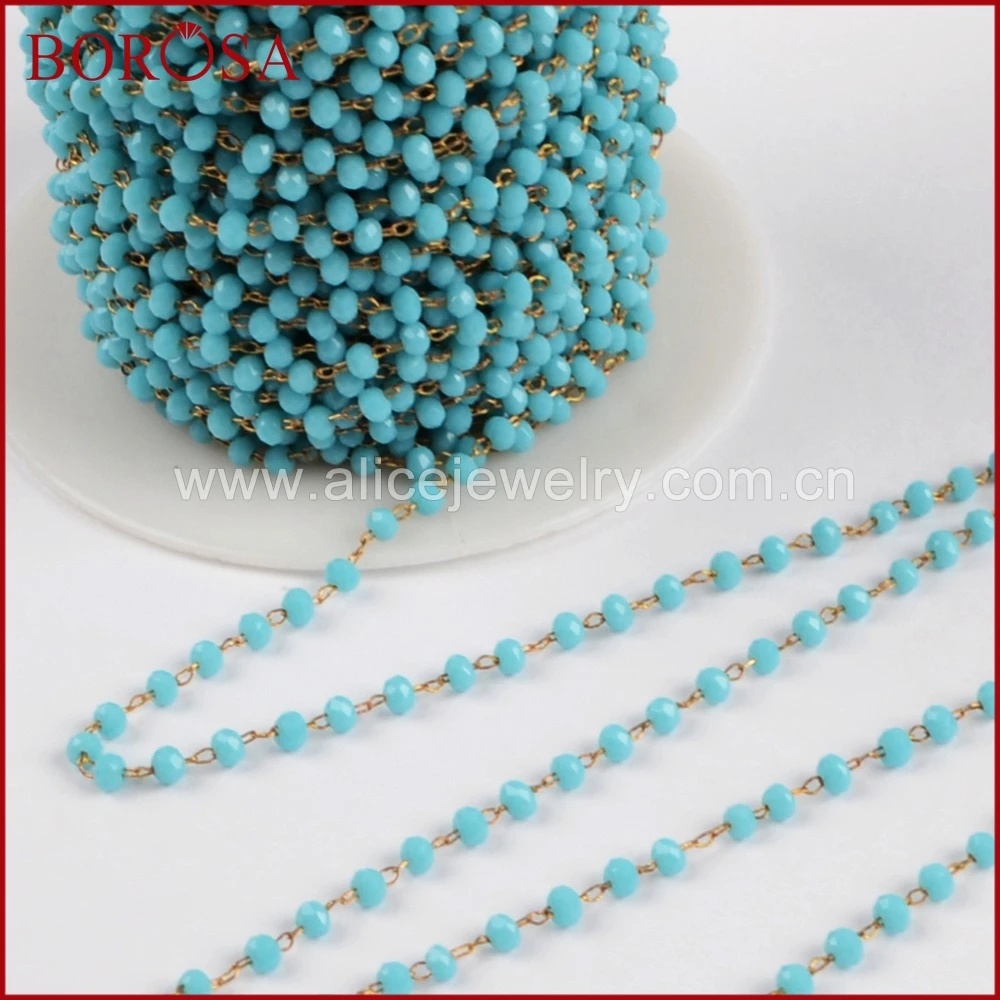 

BOROSA 5Meters Gold Color Or Silver Color 3mm Blue Glass Beads Chains Beaded Chains for Fashion Necklace Jewelry Finding JT170