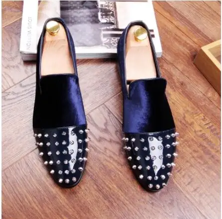 

2019 Promotion New spring brand free shipping Fashion Mens Punk Studded Rivet Spike Suede Pointy Loafers Casual Dress Shoes