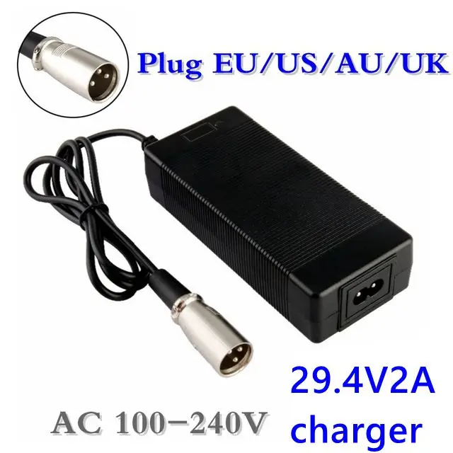

29.4 V 2A charger Lithium battery pack of 29.4 V e-bike charger EU / AU / US Plug XLRM charger con