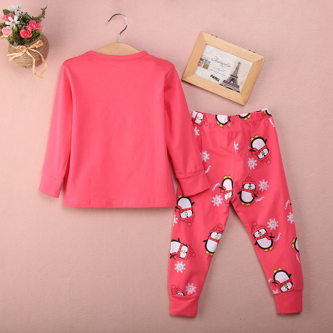 2017 New Fashion Cute 2pcs Baby Girl Kids Red Tops Pants Sleepwear