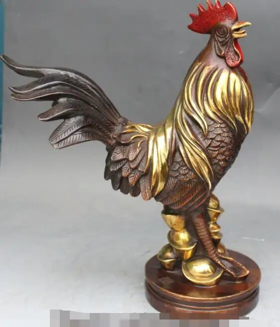 

S4303 15" Chinese Fengshui Bronze Gilt Wealth Year Zodiac Rooster Cock Animal Statue
