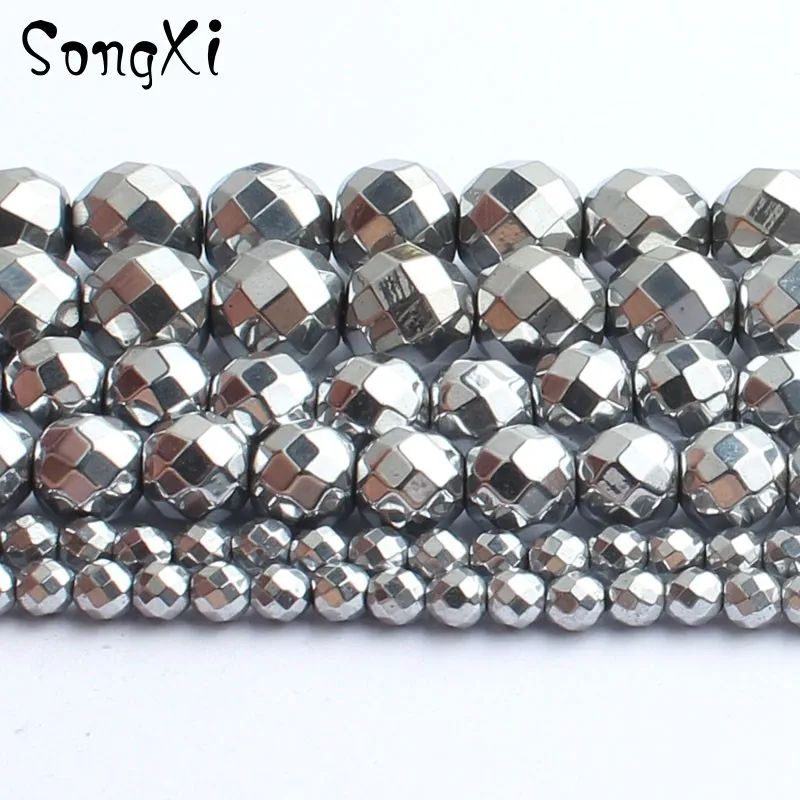 

Wholesale Faceted Silvers Plated Hematite Beads for Jewelry Making Natural Stone Bead 2/3/4/6/8/10mm Diy Necklace Bracelet 15''