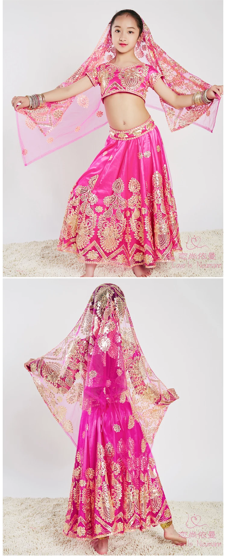 Сари индийский традиционный Детский костюм этнический стиль представление девушка танец великолепные костюмы топ+ юбка+ шарф+ брюки