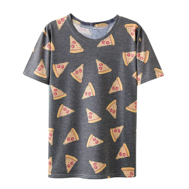 

New Summer Style Women T-shirt Pizza Printed Tumblr Cute Female Tee Tops O-Neck Short Sleeve T Shirts