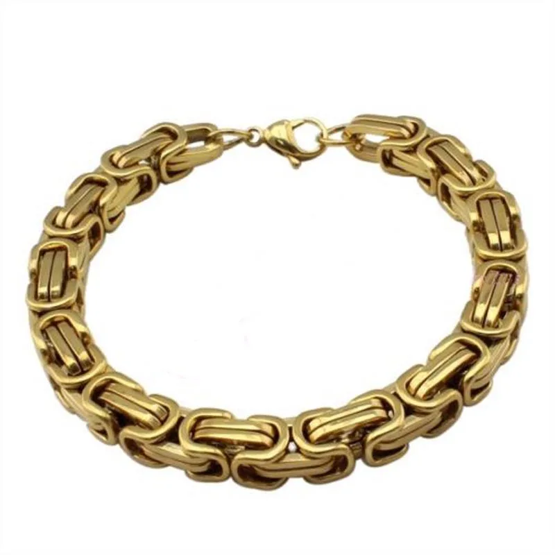 

8.85" 8mm gold Stainless Steel Bracelet Men Punk Rock Jewelry high quality Pulseira Masculina Byzantine Chain Link Bracelets