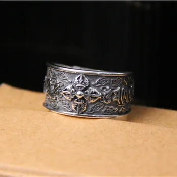 

925 Sterling Silver Finger Ring Om mani padme hum Mantra Buddhism Symbol Ring Couple Lover Jewelry