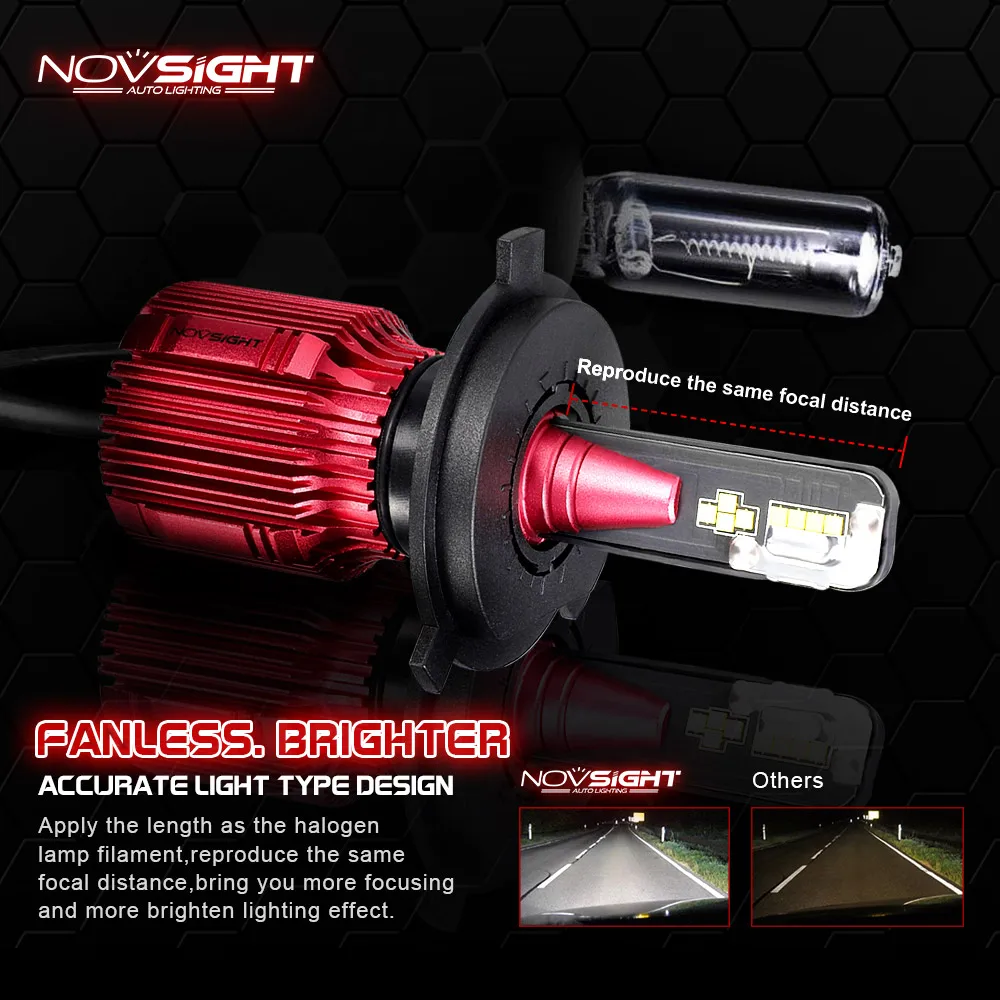 NOVSIGHT Автомобильные фары H4 Hi/короче спереди и длиннее сзади) луч светодиодный H7 H8 H9