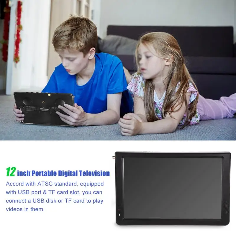 LEADSTAR 12 ''цифровое телевидение ATSC DBT-T2 T ISDB-T Портативный ТВ плеер 1080P HD HDMI видео плеер с кронштейном 12V автомобильное зарядное устройство