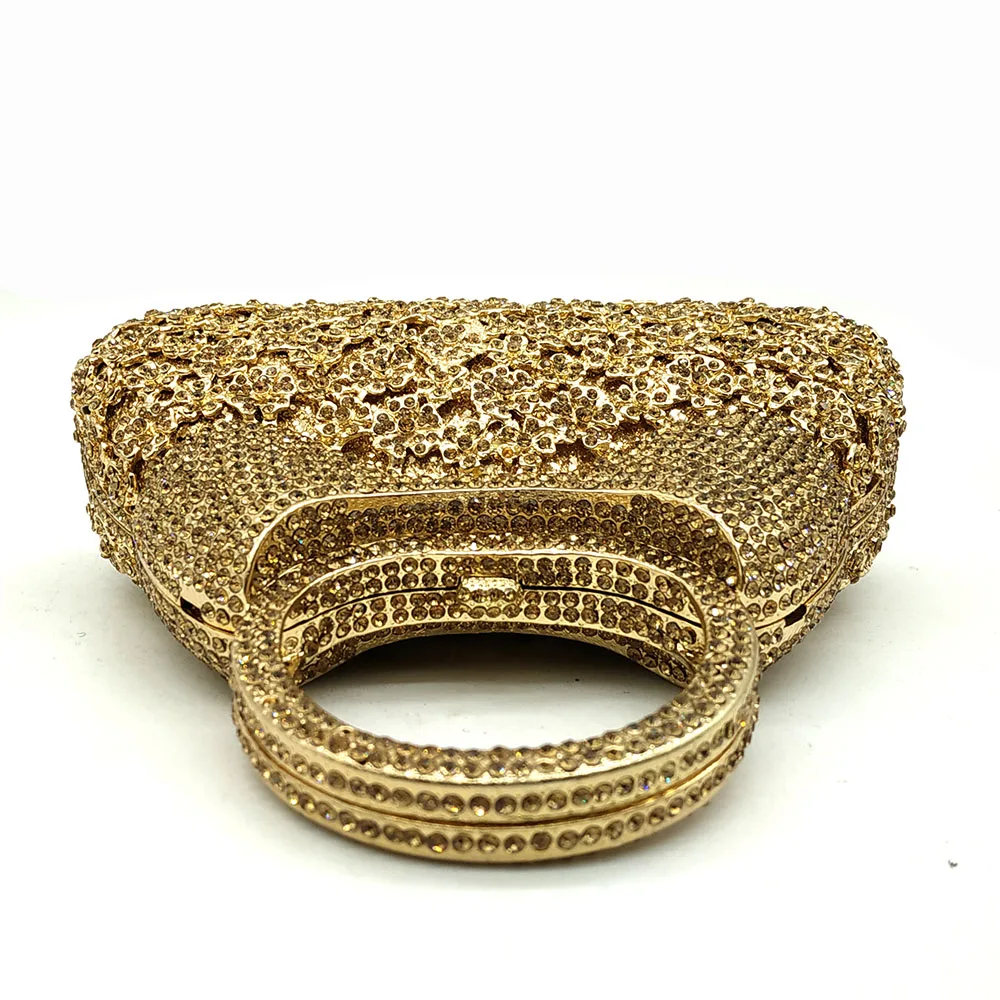 Boutique De FGG, золотой вечерний минодьер, женский клатч с кристаллами, сумочка с верхней ручкой, металлический бриллиант, свадебная сумка, вечерние сумочки для коктейлей