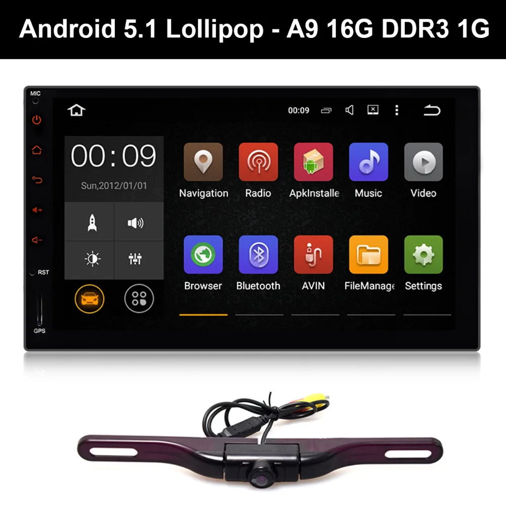 7" Android 5.1 Lollipop Car Pad Tablet PC 2-Din Auto GPS Entertainment Dash Radio Stereo A9 Quad Core DDR3 1G Backup Camera