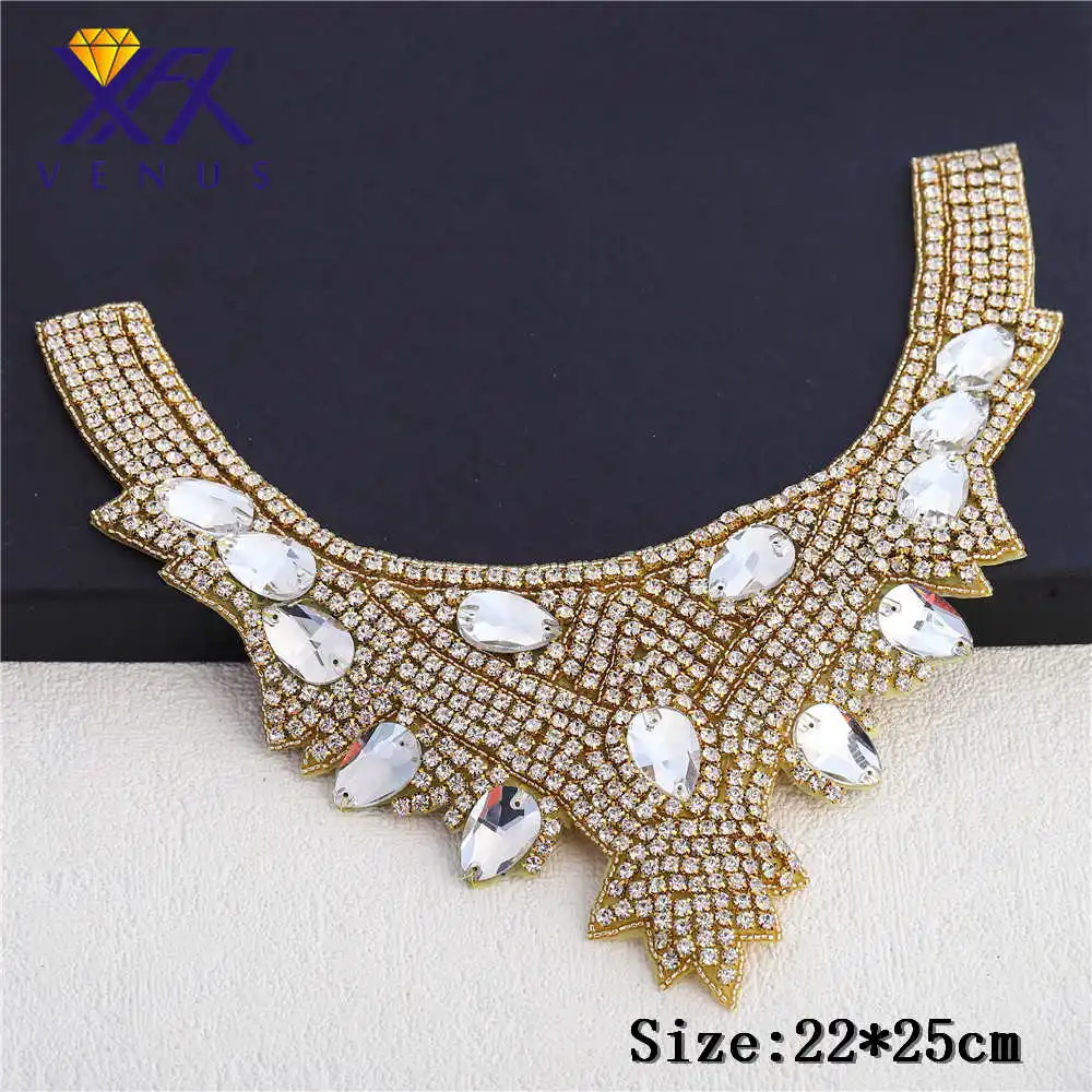 XINFANGXIU Crystal Applique Neckline Rhinestone Patch Sewing Hot Fix for Wedding Dress Women Evening Gowns | Дом и сад