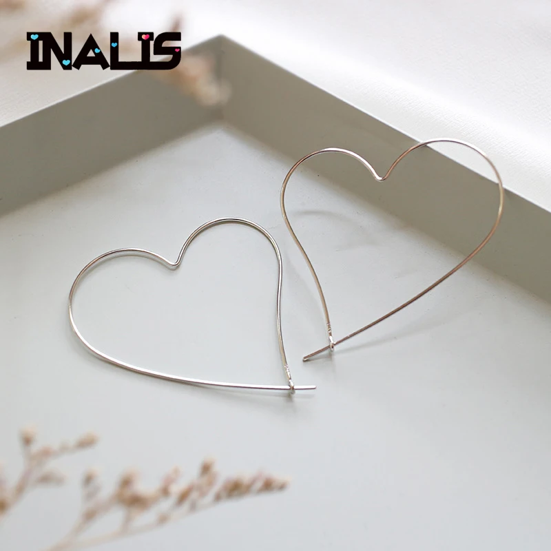 

INALIS New Delicate Earrings S925 Sterling Silver Big Heart Ear Hook Simple Fashion Fine Jewelry for Women Girl Party Brincos