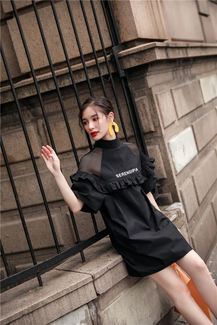 LISM Mini Black vestidos mujer наряд модная водолазка свободное прозрачное женское летнее