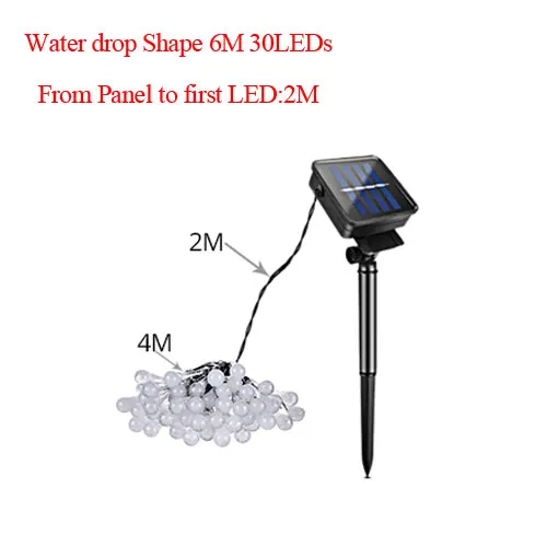 Светильник на солнечной батарее, уличный Водонепроницаемый светодиодный светильник на солнечной батарее, гирлянда с шаром, сказочный светильник вечерние, праздничные, свадебные, рождественские украшения для сада - Испускаемый цвет: Water Drop 6M 30LED