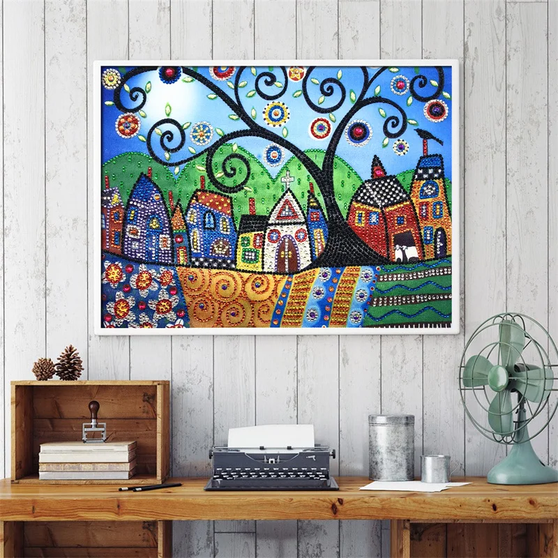 RUBOS DIY Diamond Embroidery House Abstract Art Religion Diamond Painting Mosaic Scenery 5D Big Bead Pearl 3D Crystal Glass Sale (26)