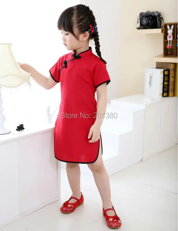 Китайское платье для маленьких девочек одежда Ципао летнее стильное детское хлопковое традиционное платье с короткими рукавами Вечерние новогодние платья для детей