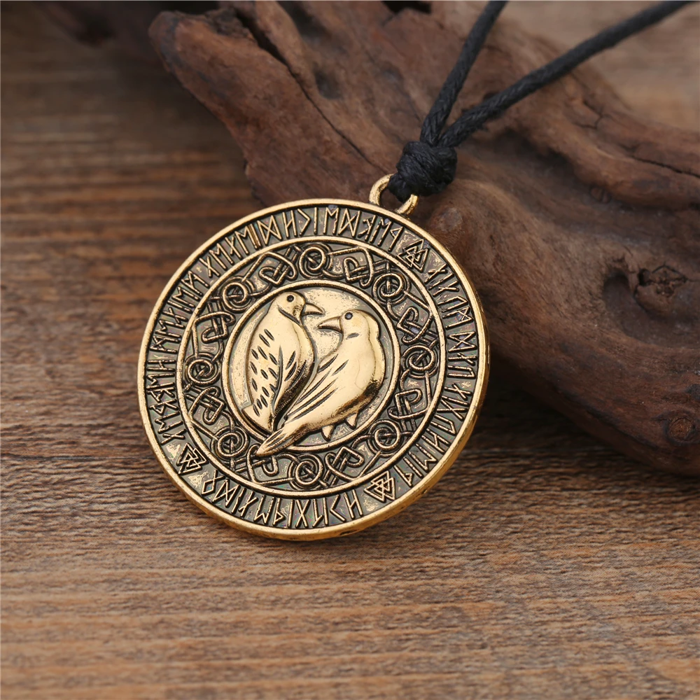 

EUEAVAN 30pcs Norse Viking Two Bird Pendant Necklace Runes Gothic Amulet Jewelry For Men Women Link/Rope Chain