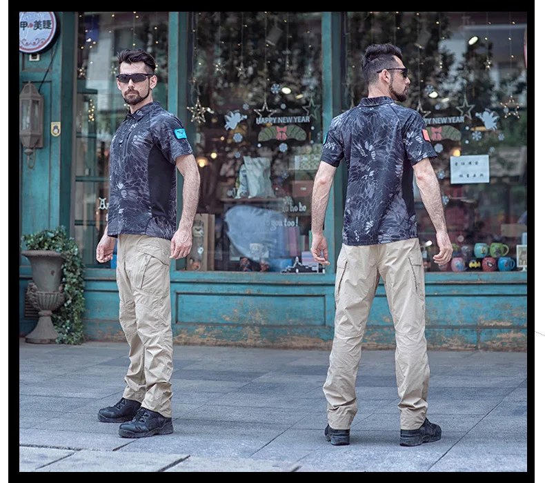 Rápida dos Homens de Combate do Exército Camisas de Carga ao ar Livre de Secagem Militar Tático Camisetas Respirável Lapela Collar Estiramento Casual 26 Ao ar livre de Secagem Rápida Dos