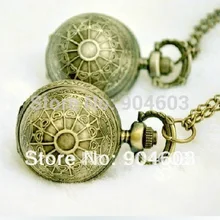 (3081) 12 unids/lote estilo victoriano antiguo Vintage de bronce Bola de esfera cuarto reloj collar venta al por mayor