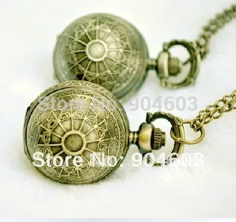 

(3081)12pcs/lot Victorian Style Vintage Antique Bronze Sphere Ball Quart Watch Necklace, Wholesale