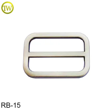 

RB15 Metal Tri-glide Button Buckle Looped Fasteners Custom Logo Bridle Buckle Sliders for Handbag Leathercraft Strap
