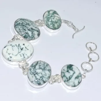 

Moss Agates Bracelet Silver Overlay over Copper, 24.1cm , B3370