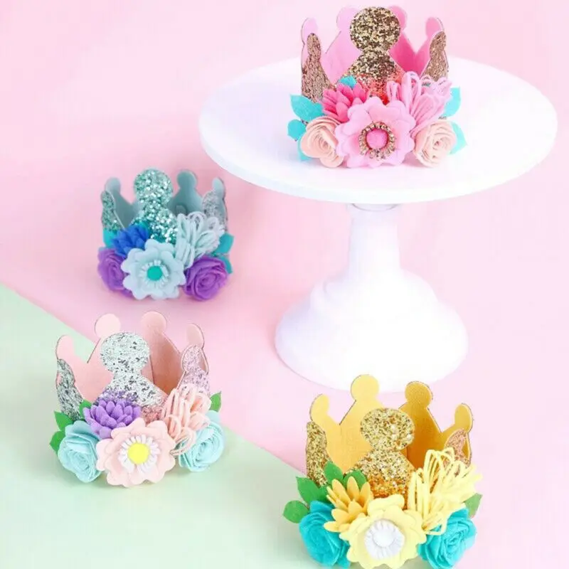 

Cute Baby Girl Boy Flower Crown 1st Birthday Party Headband Hairband 3D Flowers Headwear Birthday Hat 1Pcs 4Colors