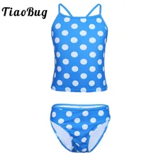 Tiaobug детей и подростков на бретельках в горошек Танкини Купальники для девочек купальники топы и шорты комплект бикини для детей пляжные ванный комплект
