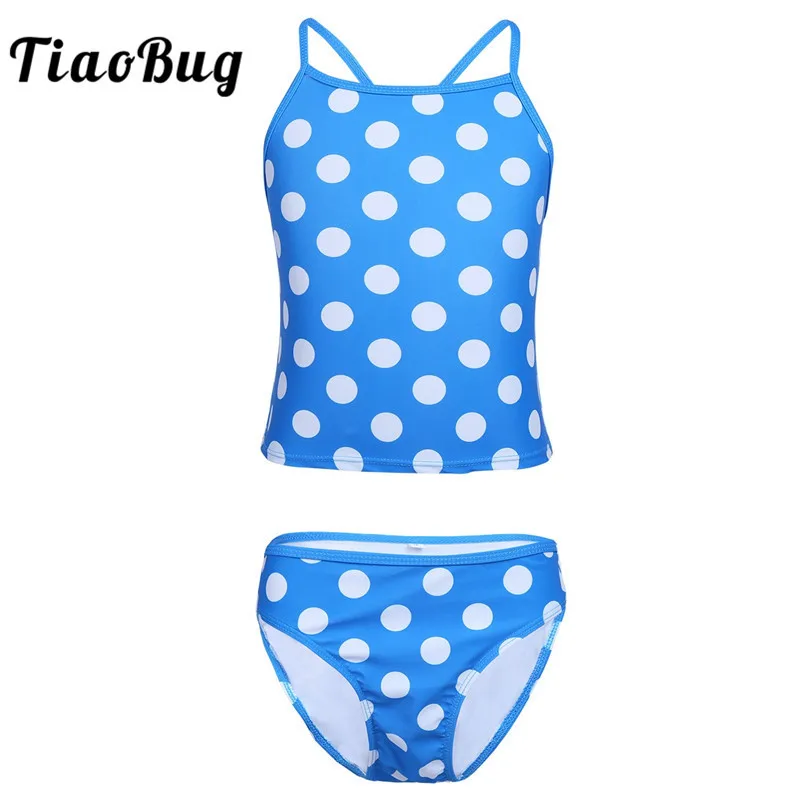 

TiaoBug Kid Teens Spaghetti Straps Polka Dots Tankini Swimsuit Girls Swimwear Tops Shorts Bikini Set Children Beach Bathing Suit