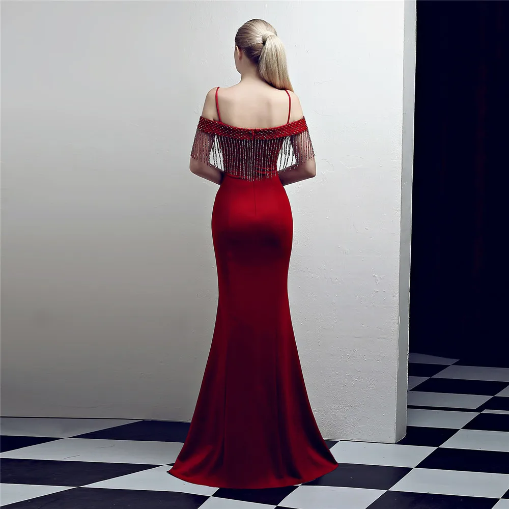 Weiyin 2018 длинные черные с кристаллами для платья для выпускного Vestido de Festa Пол Вечерние вечернее платье Русалка платье для выпускного вечера es