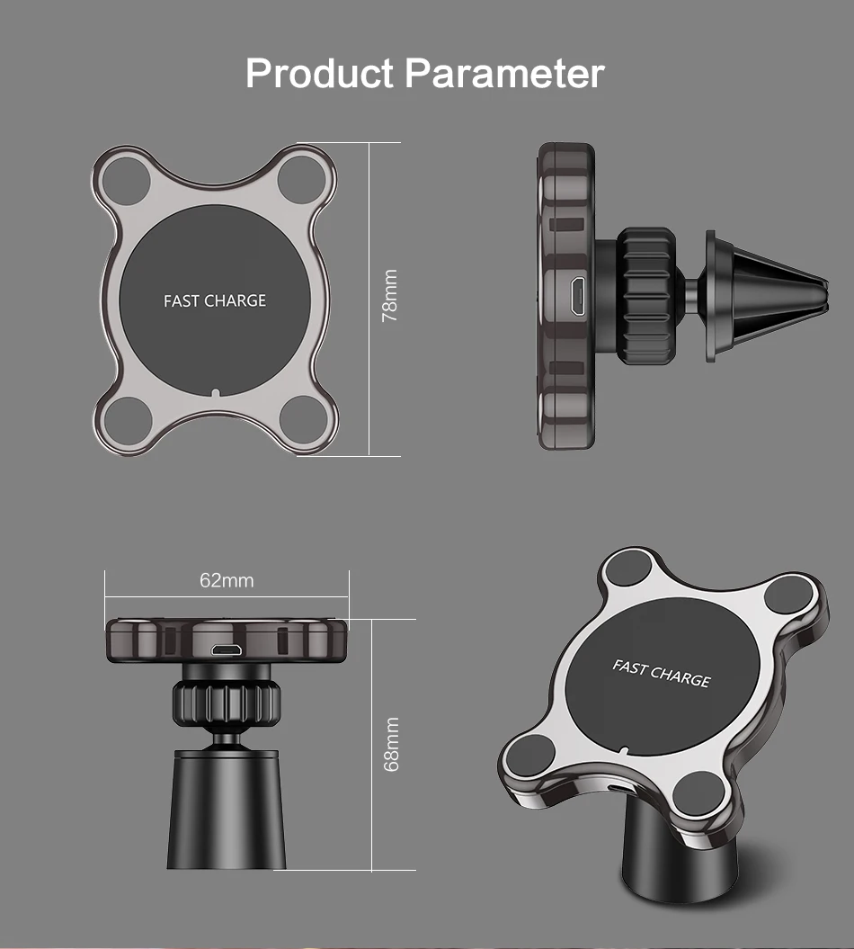 QI Беспроводное Автомобильное зарядное устройство, магнитное быстрое крепление для телефона, ультра-быстрое Qi зарядное устройство, крепление на вентиляционное отверстие, зарядная подставка для iPhone, samsung