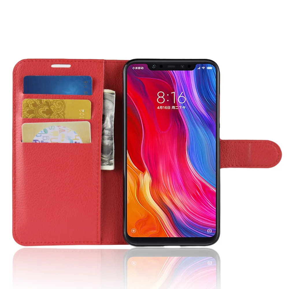 

YINGHUI for Xiaomi Mi 8 Case Wallet Style Litchi Texture Leather Case for Xiaomi Mi8 Flip Cover for Xiaomi M8 6.21 inch Case