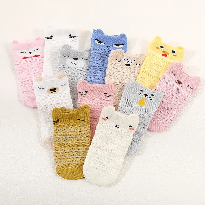 

3 pair Lot summer mesh baby girls socks thin cotton newborn tube socks boys cartoon designs 0 1 2 3 years old children GZ197