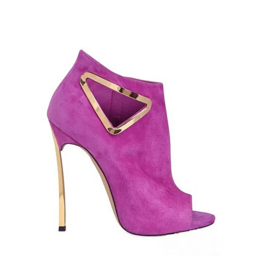 Sexy New Style Spring Rose Red Suede Women Boots Peep Toe Metal High Heels Ankle Boots Runway Women Shoes Woman Pumps Bota Mujer (9)