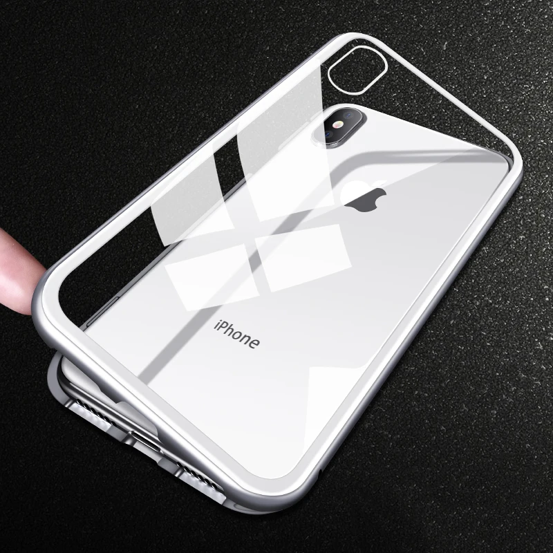 Металлический магнитный чехол для iPhone x 7 8 прозрачная пленка из закаленного