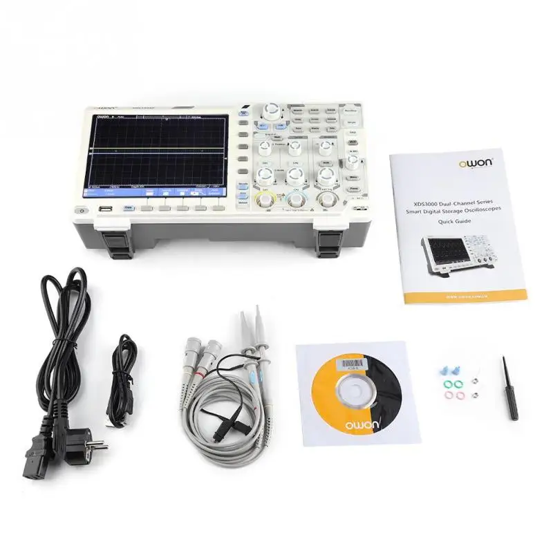 OWON AC 100 240 В XDS3202E осциллограф 200 МГц полоса пропускания 8 дюймовый ЖК декодирование