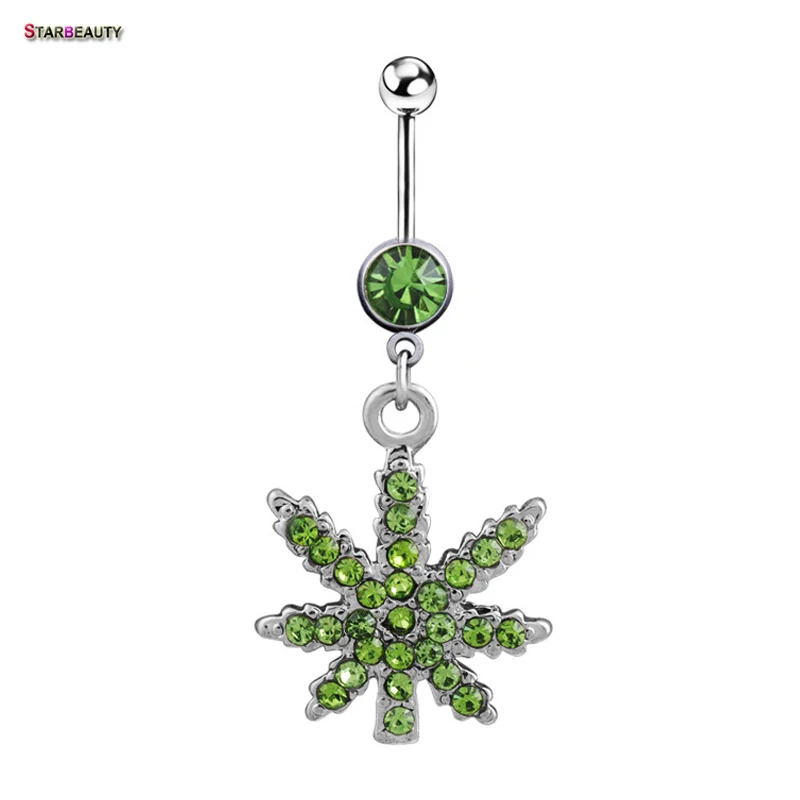 

Green Maple Leaf Navel Piercing Ombligo Women 14G Belly Button Piercing Nombril Maple Belly Button Rings Dangle Pircing Jewelry