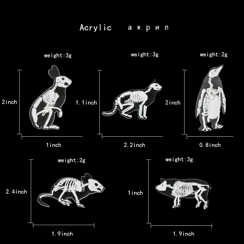 6 видов стилей, акриловая булавка в виде скелета, кошки, свиньи, кролика, пингвина, птицы, крысы, брошь, значок, булавка на лацкане, сумка для одежды, ювелирное изделие, подарок для друга
