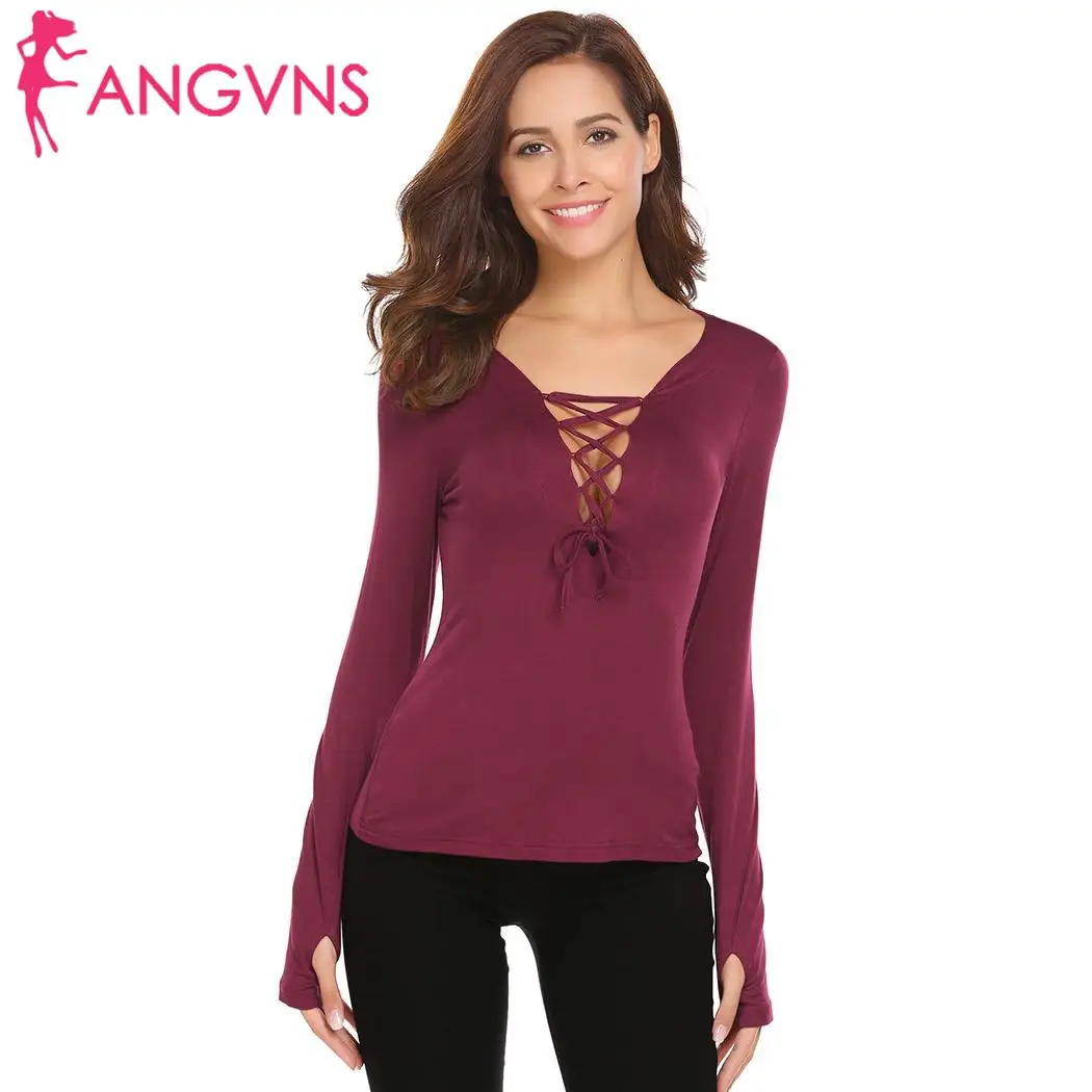 Download ANGVNS V Neck Shirts2018 New Autumn LadiesT Shirt Women ...